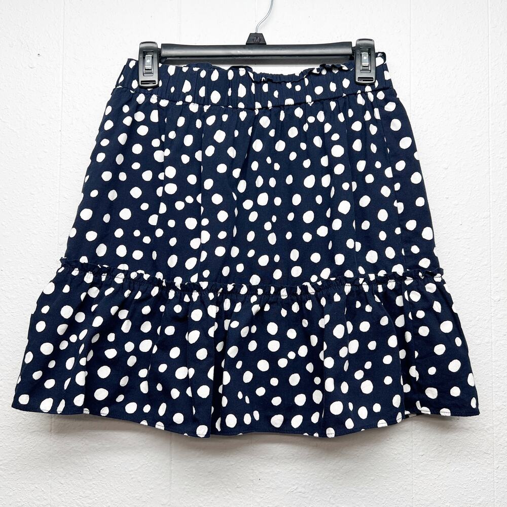 LOFT Polka Dot High Waisted Mini Skirt Women M Petite Ruffle Hem Casual Festival